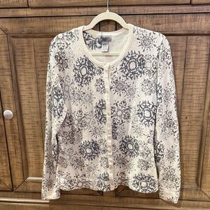 Eddie Bauer Angora Cotton Blend Cream & Gray Snowflake Women's Cardigan Size XL
